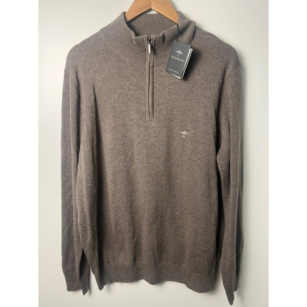 NWT! Fynch-Hatton Sweater M XL Taupe Merino Cashmere Quarter Zip Pullover Luxury